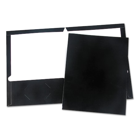 UNIVERSAL Laminated Two-Pocket Folder, Cardboard Paper, Black, 11 x 8 1/2, PK25 UNV56416